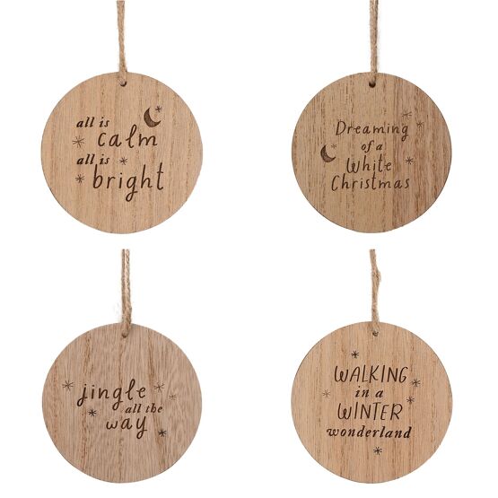 Set Of 4 Wooden Hanging Decorations