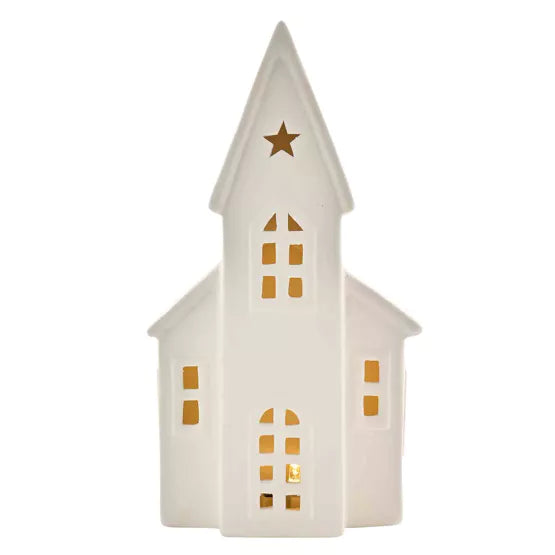 White Matt Ceramic LED Light Up Church