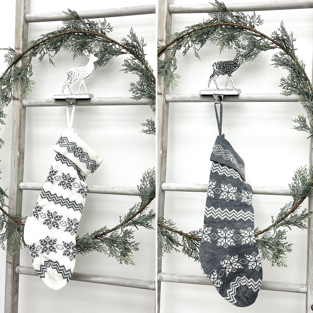Grey And White Knitted Stocking - Lulu Loves Home - Seasonal Decor - Christmas