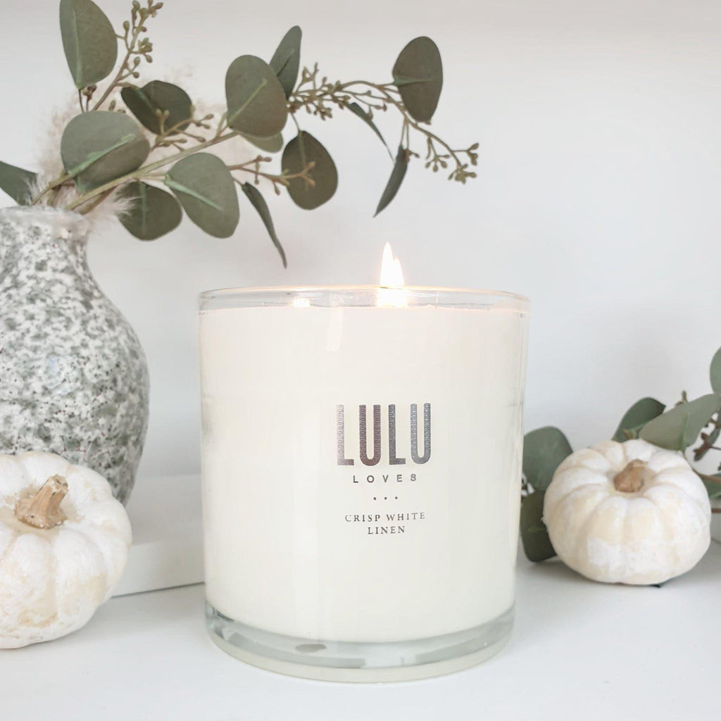 Lulu Loves - Crisp White Linen Three Wick Candle - Lulu Loves Home - Candles - Lulu Loves